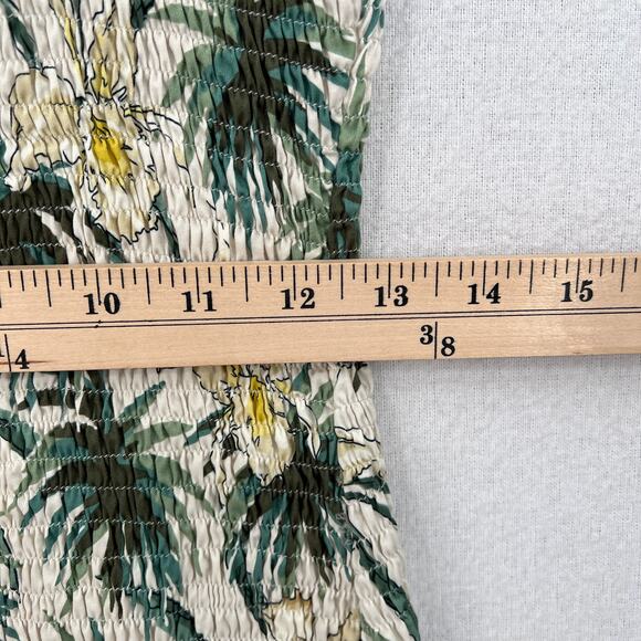 MIKOH Magnolia Mini Dress Womens Large Cream Green Smocked Shirred Palm Tree - Picture 13 of 15